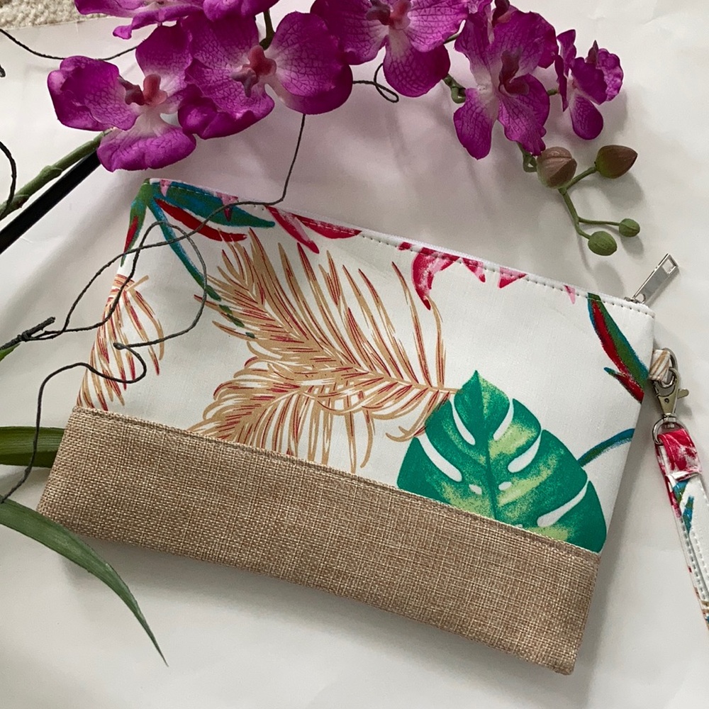 Monstera/Palm Leaf/Floral Print Wristlet/Cosmetic Bag - Picture 2 of 8
